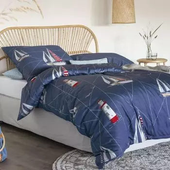 Комплект постельного белья из сирсакера Irisette Albatross Easy 8483 цвет синий-20 размер 135х200+80х80 см