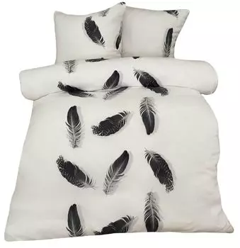Комплект постельного белья из термофлисовой микрофибры 135х200 см белый черный с перьями на молнии leonado vicenti