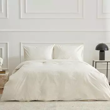 Комплект постельного белья Karaca Home Josef Ecru Комплект двойного атласного пододеяльника в полоску