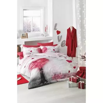 Комплект постельного белья Комплект двойного хлопкового пододеяльника Ozdilek In Love ко Дню святого Валентина с 4 подушками