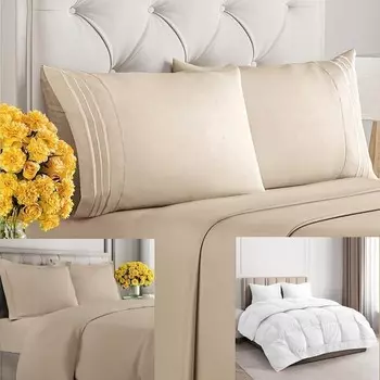 Комплект постельного белья кремового цвета CGK Unlimited с пуховым одеялом и одеялом (полноразмерный) — комплект постельного белья включает в себя простыню, плоскую простыню, пододеяльник, одеяло и наволочки — комплект постельного белья