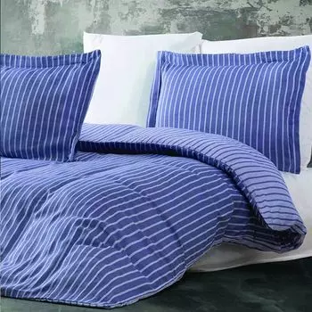 Комплект постельного белья Maxstyle в бамбуковую полоску темно-синего цвета