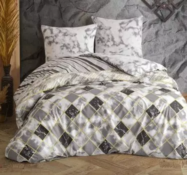 Комплект постельного белья мрамор в полоску серо-белое золото современный двусторонний хлопок Renforce, размер: 2 шт. 135х200 см - нормальный размер One-Home
