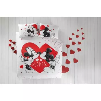 Комплект постельного белья Набор хлопковых пододеяльников Licensed Tac Disney Minnie & Mickey Heart