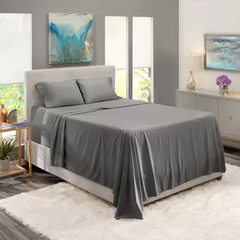 Комплект постельного белья Nestl из 4 предметов с очень глубокими карманами, 18–24 дюйма, роскошная гостиничная мягкая микрофибра с двойной щеткой, гипоаллергенный, королевский, темно-серый, цвет Gray