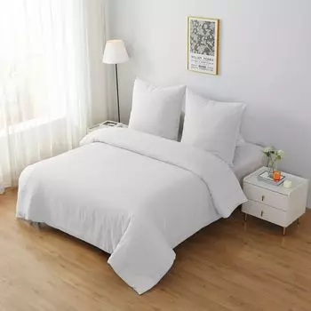 Комплект постельного белья оквиш 3 шт., пододеяльник с наволочкой, однотонный мягкий премиум, 1 предмет 200х200 см с 2 наволочками 80х80 см, белый OKWISH