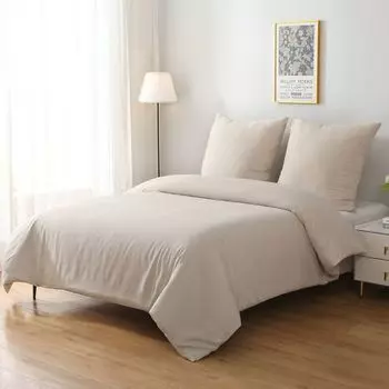 Комплект постельного белья okwish, 4 шт., пододеяльник с наволочкой, однотонный мягкий премиум, 2 предмета 135х200 см с 2 наволочками 80х80 см, бежевый