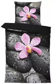 Комплект постельного белья One-Home Steine Orchideen 135x200 cm, 135x3x200 см, черный