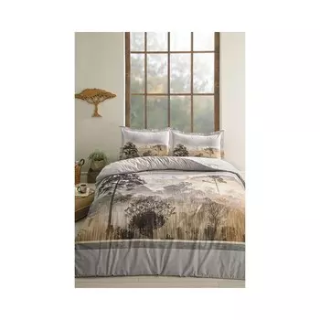 Комплект постельного белья Ozdilek Scenery Серый Ранфорс, комплект эластичных пододеяльников одного размера с эластичной простыней