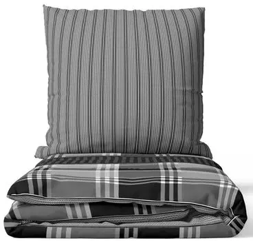 Комплект постельного белья Renforc 135x200 см черный серый белый клетчатый хлопок потайная молния leonado vicenti