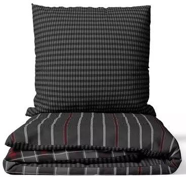 Комплект постельного белья Renforce 135х200 см 100% хлопок антрацит бордовый в полоску в клетку на молнии leonado vicenti