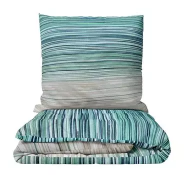 Комплект постельного белья Renforce 155х200 см и подушка 80х80 см в зелено-бежевую полоску на молнии leonado vicenti