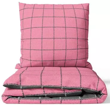 Комплект постельного белья Renforce 240x220 см в розово-антрацитовом черном цвете в клетку на молнии, 3 предмета leonado vicenti