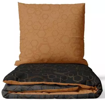 Комплект постельного белья Renforce хлопок 155х220 и 80х80 черный медный геометрический дизайн на молнии leonado vicenti
