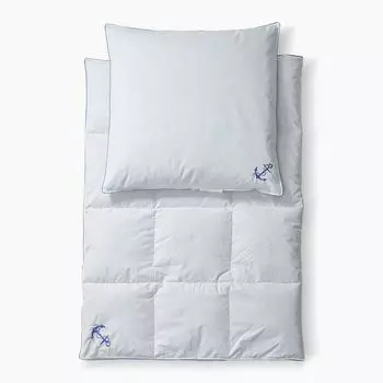Комплект постельного белья RIBECO Якорь, серебристо-белая утка 90% перо, 10% пух, 135х200 см, белый экстра теплый