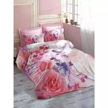 Комплект постельного белья Rose Love Pink 3D с двойным пододеяльником
