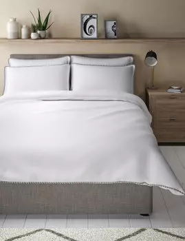 Комплект постельного белья с хлопковой отделкой помпоном Marks & Spencer, серый микс