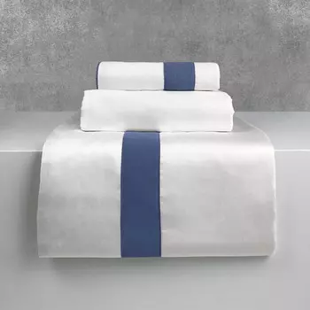 Комплект постельного белья с пододеяльником из хлопкового атласа - Вашингтон Lisola, кремовый/синий