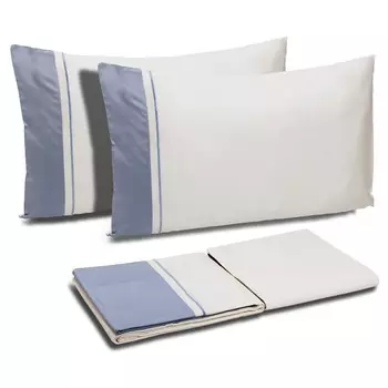 Комплект постельного белья с пододеяльником из хлопкового атласа с контрастной оборкой - Williamsburg Dea, кремовый/пепельно-синий