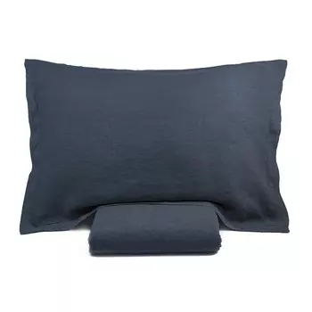 Комплект постельного белья с пододеяльником из чистого льна, без глажки - Роскошь Lisola Stone, деним, односпальный