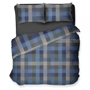 Комплект постельного белья с пододеяльником из чистого хлопка с принтом - Глазго Daunex, синий, двуспальный