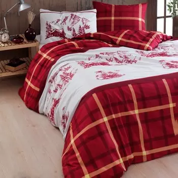 Комплект постельного белья с пододеяльником из чистого хлопка с принтом - Montreux Daunex, красный, односпальный