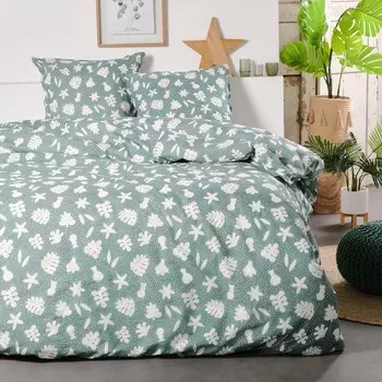 Комплект постельного белья с пододеяльником Doubleface из чистого хлопка - Kasvit Sisu, зеленый, полуторный