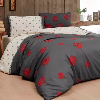 Комплект постельного белья с пододеяльником из чистого хлопка с принтом - Braies Daunex, антрацит, двуспальный