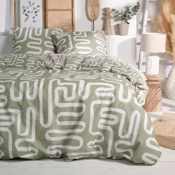 Комплект постельного белья с пододеяльником Doubleface из чистого хлопка - Matka Sisu, оливково-зеленый, двуспальный