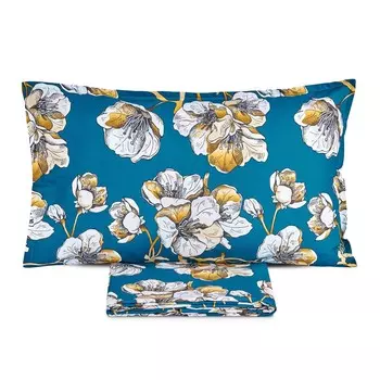 Комплект постельного белья с пододеяльником из хлопкового перкаля с цветочным узором - Ninfa Lisola, октаний/золото, полуторный