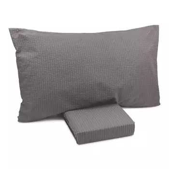 Комплект постельного белья с пододеяльником из чистого хлопка, однотонный, без глажки - хлопчатобумажная ткань Daunex, антрацит, односпальный