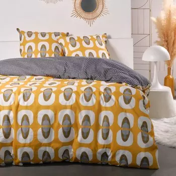 Комплект постельного белья с пододеяльником Doubleface из чистого хлопка - Alvar Sisu, горчица, двуспальный