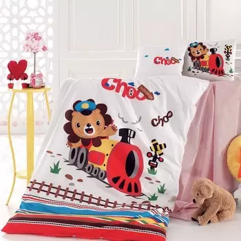 Комплект постельного белья с пододеяльником для детской кроватки из чистого хлопка с рисунком - Шлейф Daunex