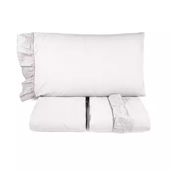 Комплект постельного белья с пододеяльником StoneWash из хлопка с льняными рюшами - Флорида Lisola, устрица