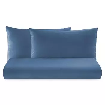 Комплект постельного белья с пододеяльником из теплой хлопковой фланели однотонного цвета - Рим Lisola Basic, темно-синий, односпальный