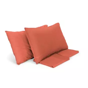 Комплект постельного белья с пододеяльником из хлопка и льна StoneWashed без глажки - Loire Lisola Stone, розовый перец, односпальный