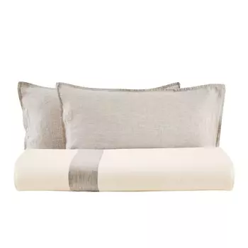 Комплект постельного белья с пододеяльником из хлопковой фланели с льняными рюшами - Sierra Lisola, слоновая кость