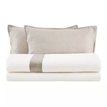 Комплект постельного белья с пододеяльником StoneWash из хлопка с льняными рюшами - Sierra Lisola, слоновая кость