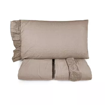 Комплект постельного белья с пододеяльником StoneWash из хлопка с льняными рюшами - Флорида Lisola, горлинка