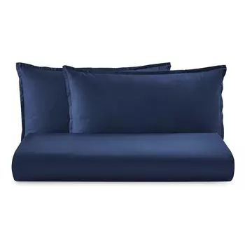 Комплект постельного белья с пододеяльником из однотонного хлопкового сатина 300TC - Gottardo Lisola Basic, темно-синий, односпальный
