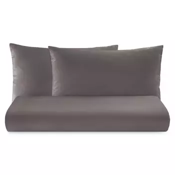 Комплект постельного белья с пододеяльником из теплой хлопковой фланели однотонного цвета - Рим Lisola Basic, темно-серый, двуспальный