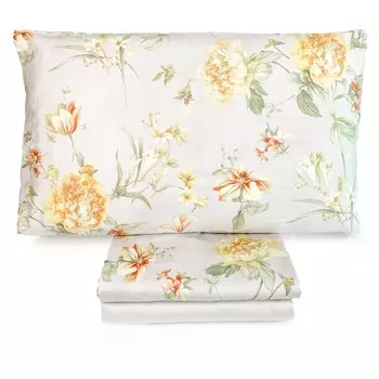 Комплект постельного белья с пододеяльником из хлопкового атласа с цветочным узором - Edith Lisola, горчица