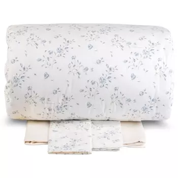 Комплект постельного белья с пододеяльником из хлопкового перкаля с цветочным узором - Lilibet Blumarine, небесно-голубой, односпальный