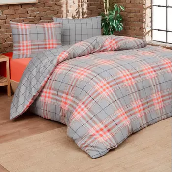 Комплект постельного белья с пододеяльником из чистого хлопка с принтом - Boston Daunex, апельсин, двуспальный