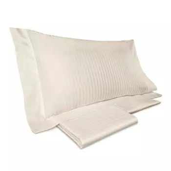 Комплект постельного белья с пододеяльником из 60 полосатого атласа из чистого хлопка - рубиновый Lisola, слоновая кость, двуспальный