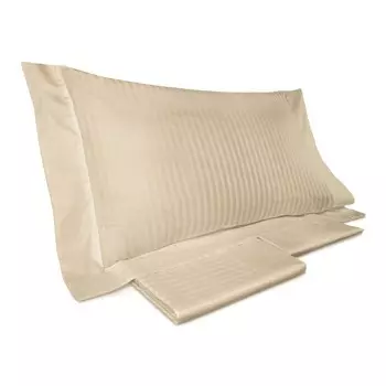 Комплект постельного белья с простынью из 60 полосатого атласа из чистого хлопка - рубиновый Lisola, песок, двуспальный