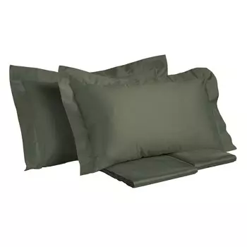 Комплект постельного белья с простынью из однотонного хлопкового атласа - Tresor Creole Home, мох, полуторный