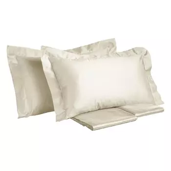 Комплект постельного белья с простынью из однотонного хлопкового атласа - Tresor Creole Home, крем, полуторный