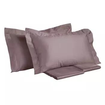 Комплект постельного белья с простынью из однотонного хлопкового атласа - Tresor Creole Home, пудра, двуспальный