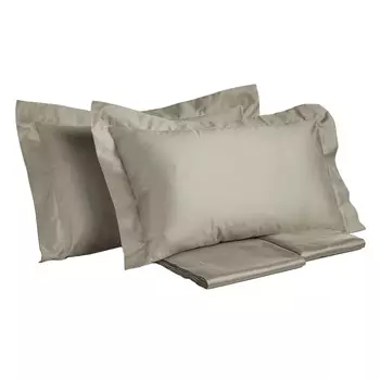 Комплект постельного белья с простынью из однотонного хлопкового атласа - Tresor Creole Home, песок, двуспальный